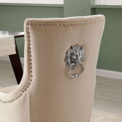 Isabella Cream Velvet And Black Wood Dining Chair With Lion Knocker