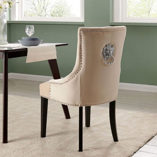 Isabella Cream Velvet And Black Wood Dining Chair With Lion Knocker