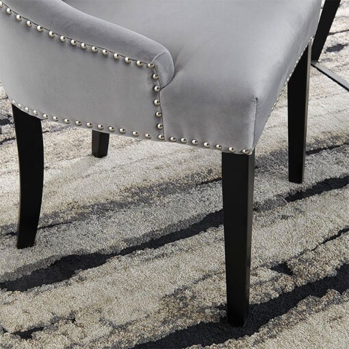 Isabella Grey Velvet And Black Wood Dining Chair With Lion Knocker