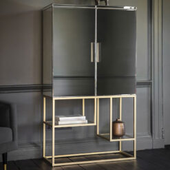 Knightsbridge Mirrored Glass And Gold Metal Drinks Cocktail Cabinet