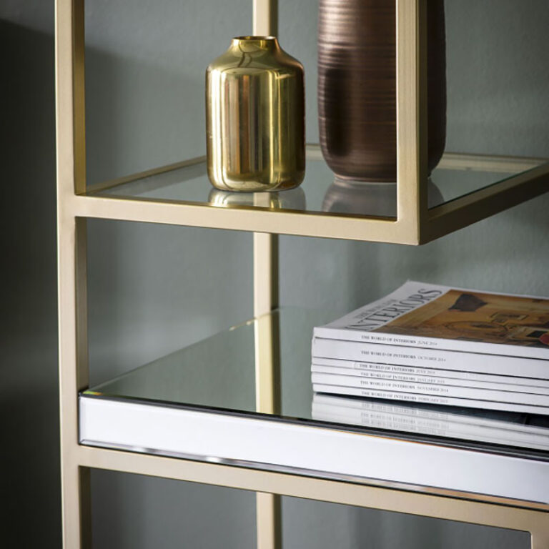 Knightsbridge Mirrored Glass And Gold Metal Shelving Display Unit ...