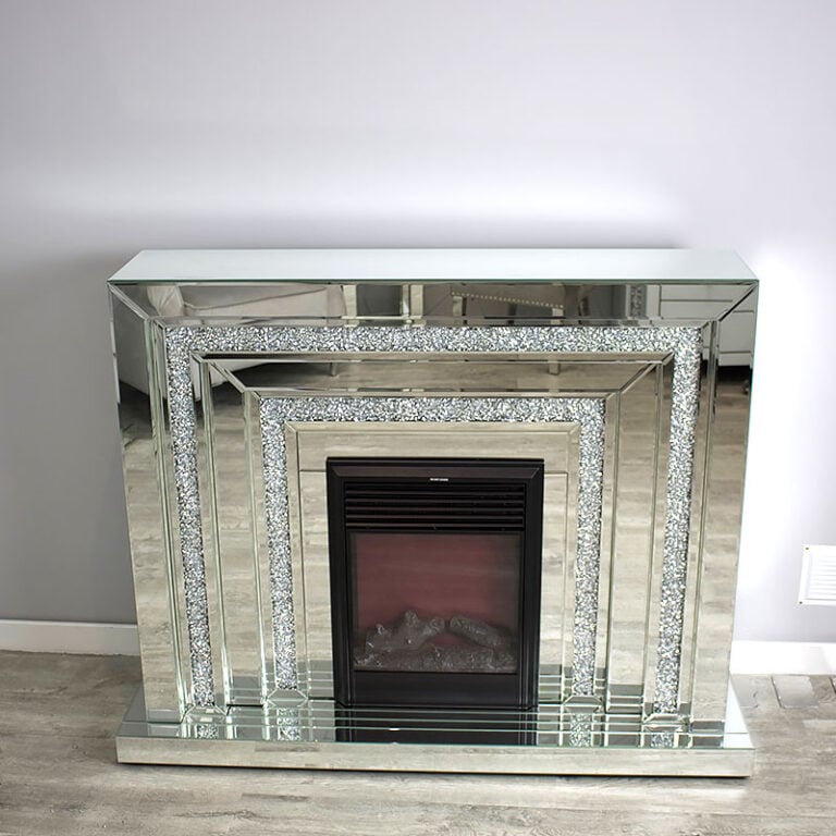 Large Diamond Crush Mirrored Glass Fireplace Electric Fire Surround ...