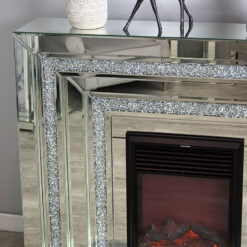 Large Diamond Crush Mirrored Glass Fireplace Electric Fire Surround