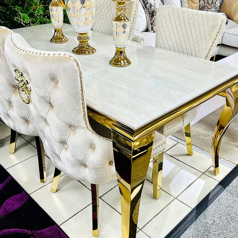 Luxury Cream White Marble Dining Table With Gold Legs 180cm | Picture Perfect Home