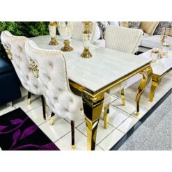 Luxury Cream White Marble Dining Table With Gold Legs 180cm