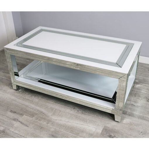 Madison White Glass Mirrored Coffee Table 115cm