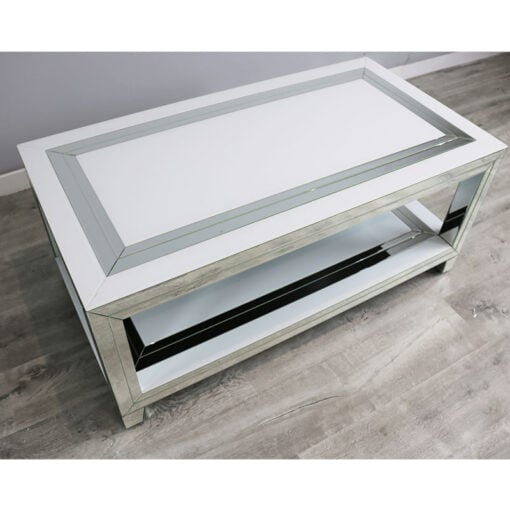 Madison White Glass Mirrored Coffee Table 115cm