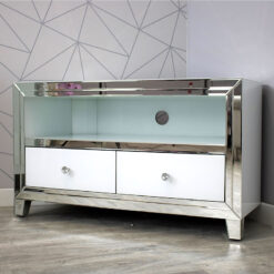 Madison White Mirrored Glass 2 Drawer Corner TV Cabinet Stand