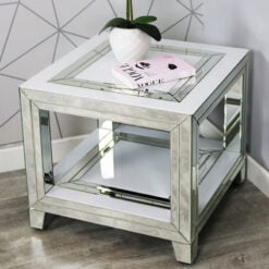 Madison White Mirrored Glass Side Table