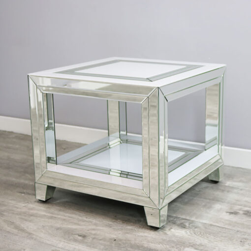 Madison White Mirrored Glass Side Table