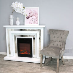 Madison White Small Glossy Glass And Mirror Electric Fireplace Surround