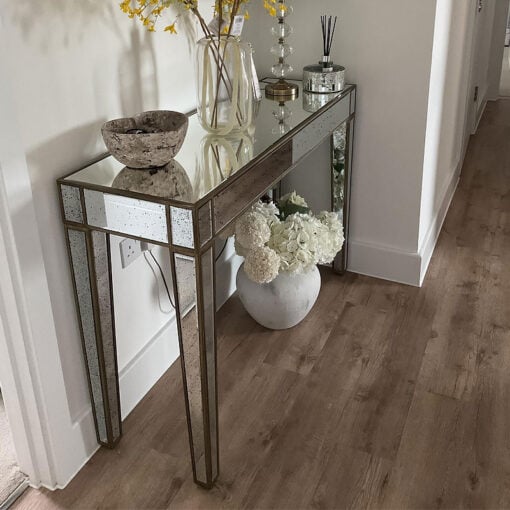 Malone Antiqued Mirrored Glass Slim Narrow Console Table Hallway Table