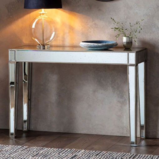 Malone Antiqued Mirrored Glass Slim Narrow Console Table Hallway Table