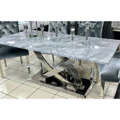 Persephone Grey Marble And Chrome 6 Seater Dining Table 180cm