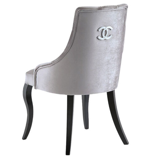 Set of 2 Coco Grey Velvet Dining Chairs With Black Wood Legs