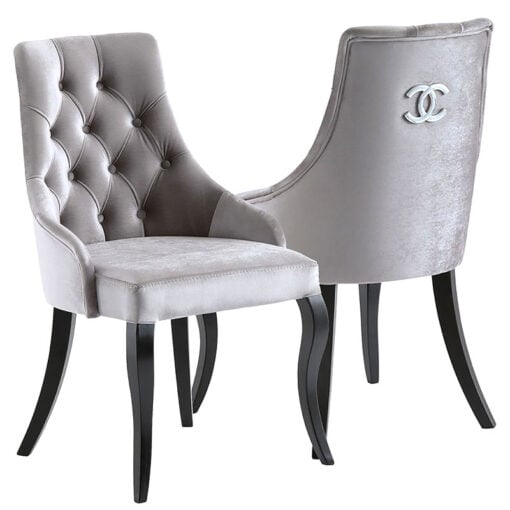 Set of 2 Coco Grey Velvet Dining Chairs With Black Wood Legs