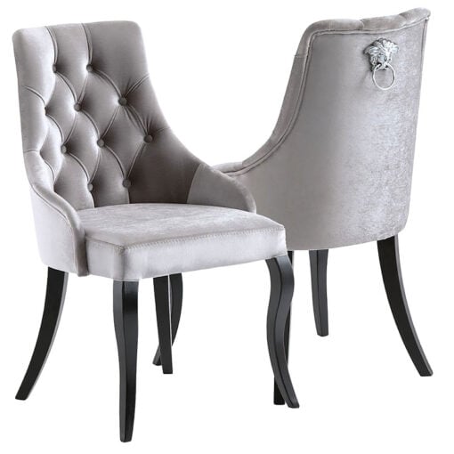 Set of 2 Gianni Grey Velvet Dining Chairs With Medusa Ring Knockers