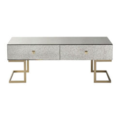Zara Antiqued Mirrored Glass And Gold Brass 4 Drawer Coffee Table