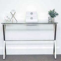 Blair Brushed Steel And Bevelled Glass Desk Console Table