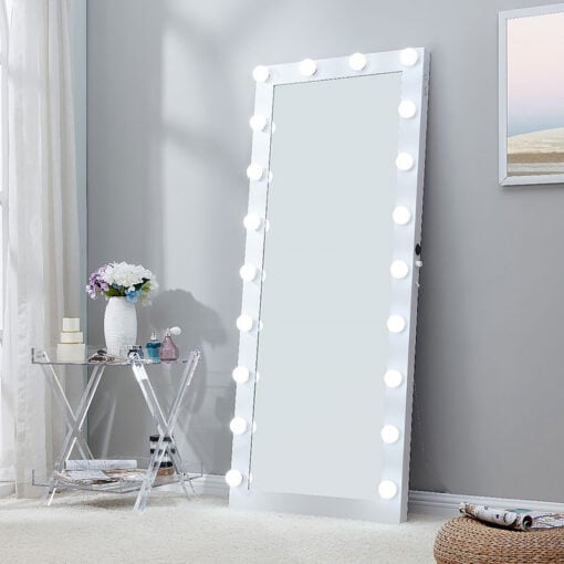 Hollywood White Floor Mirror With 20 Light Bulbs 170cm