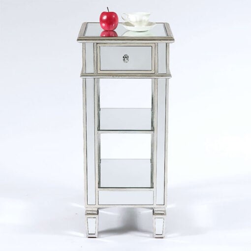 Canterbury Silver Mirrored Glass 1 Drawer Side Table