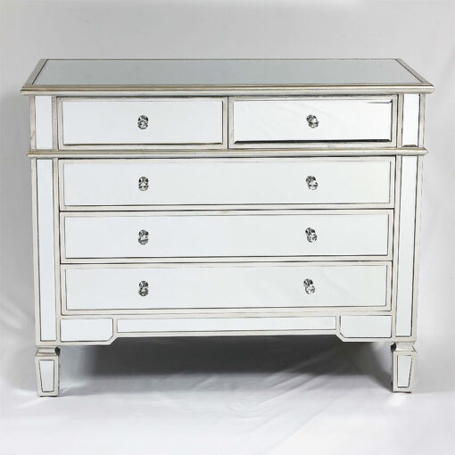 Canterbury Silver Mirrored Glass 5 Drawer Chest Of Drawers