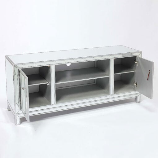 Celine Silver Mirrored Glass 2 Door Large TV Stand Media Unit