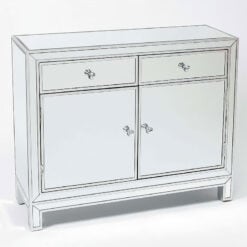 Celine Silver Mirrored Glass 2 Drawer 2 Door Sideboard Cabinet