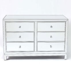 Celine Silver Mirrored Glass 6 Drawer Chest Of Drawers Sideboard