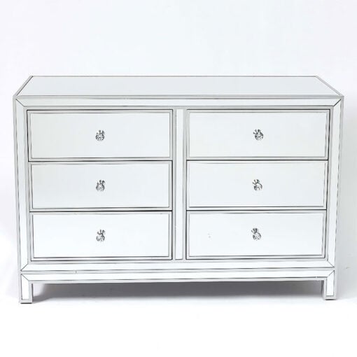 Celine Silver Mirrored Glass 6 Drawer Chest Of Drawers Sideboard