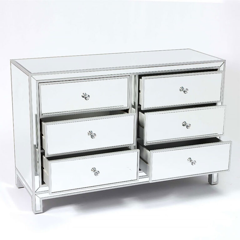Celine Silver Mirrored Glass 6 Drawer Chest Of Drawers Sideboard
