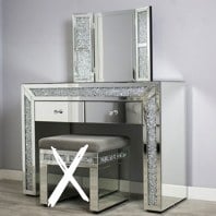 Diamond Crush Mirrored Dressing Table Set With Vanity Mirror
