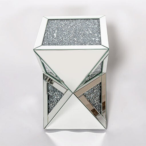 Diamond Crush Prism Mirrored Glass Side Table End Table 60cm