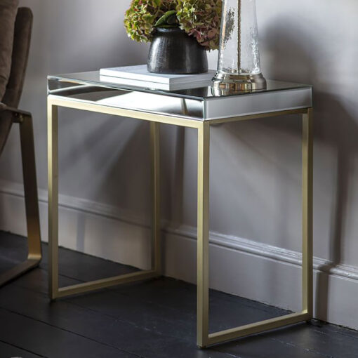 Knightsbridge Mirrored Glass And Gold Metal Side Table