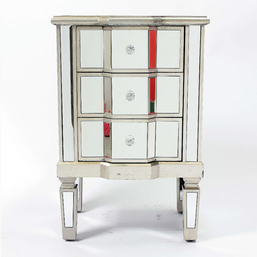 Lucca Vintage Venetian 3 Drawer Mirrored Glass Bedside Cabinet