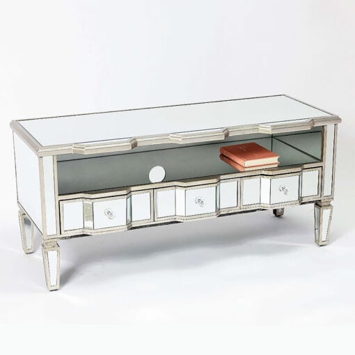 Lucca Vintage Venetian 3 Drawer Mirrored Glass TV Stand Media Unit