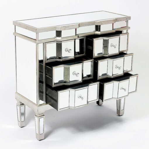 Lucca Vintage Venetian 6 Drawer Mirrored Glass Chest Of Drawers