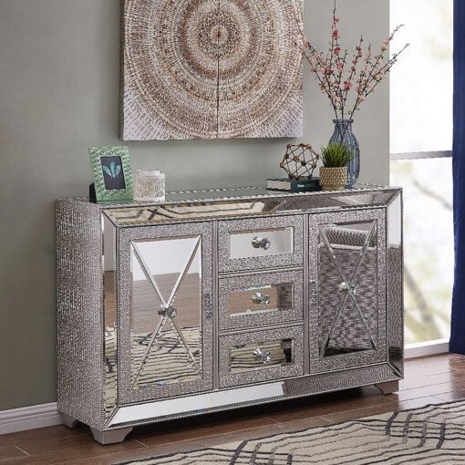 Paris Mirrored 2 Door 3 Drawer Sideboard With Mock Croc Faux Leather
