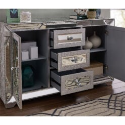 Paris Mirrored 2 Door 3 Drawer Sideboard With Mock Croc Faux Leather