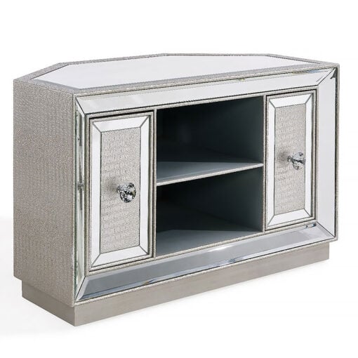 Paris Mirrored Corner TV Stand Cabinet With Mock Croc Faux Leather