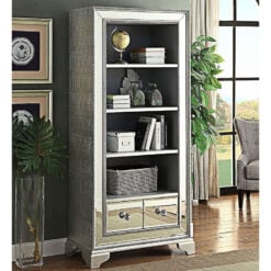 Paris Mirrored Glass Bookcase Display Unit With Mock Croc Faux Leather