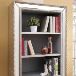 Paris Mirrored Glass Bookcase Display Unit With Mock Croc Faux Leather