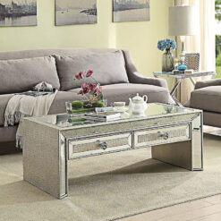 Paris Mirrored Glass Coffee Table With Mock Croc Faux Leather