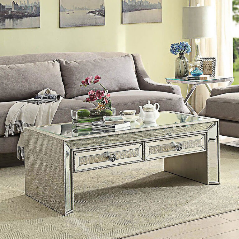 Paris Mirrored Glass Coffee Table With Mock Croc Faux Leather | Picture ...