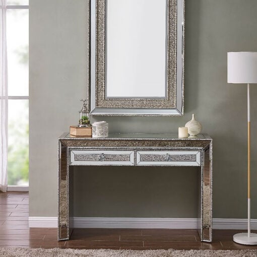 Paris Mirrored Glass Hallway Console Table With Mock Croc Faux Leather