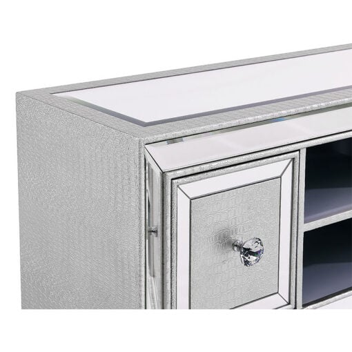 Paris Mirrored Glass TV Stand Cabinet With Mock Croc Faux Leather
