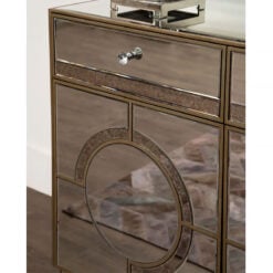 Venice Mirrored Glass Sideboard Cabinet With Antique Gold Trim