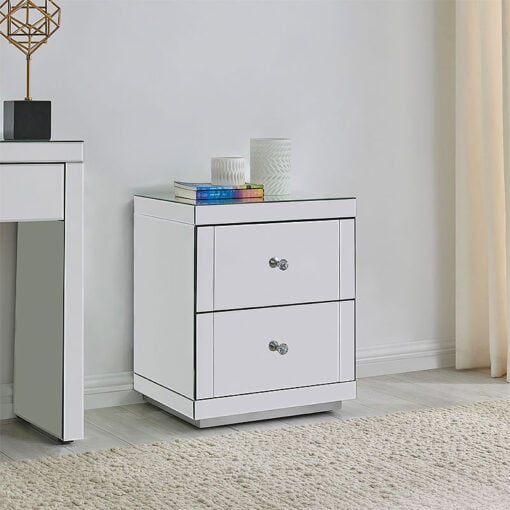 Verona 2 Drawer Mirrored Glass Bedside Cabinet Side Table