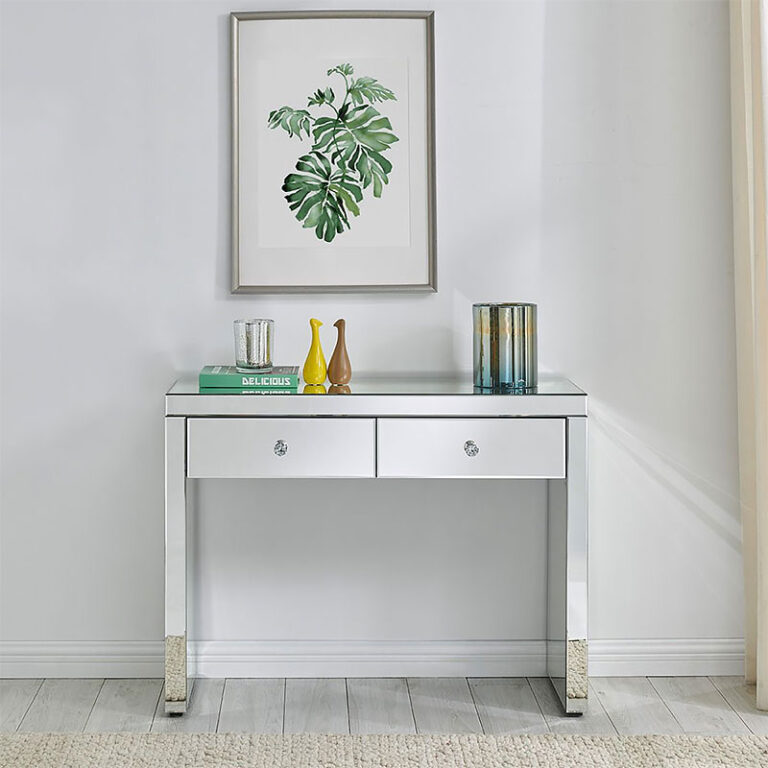 Verona 2 Drawer Mirrored Glass Hallway Console Table Picture Perfect Home 1141