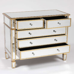Canterbury Gold Mirrored Glass 5 Drawer Chest Of Drawers